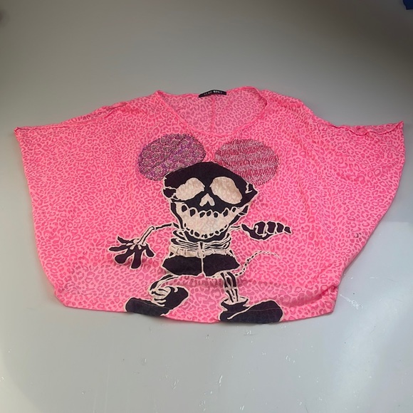 Glad News Short Sleeve Highlighter Pink Shirt with Skull Mouse - Picture 1 of 3